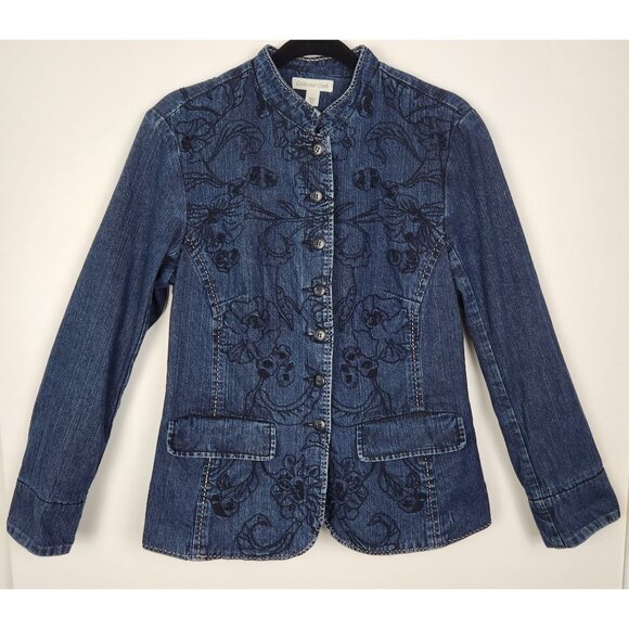 Coldwater Creek Embroidered Button Up Jean Jacket, 10, Cottagecore Boho Festival - Picture 1 of 9